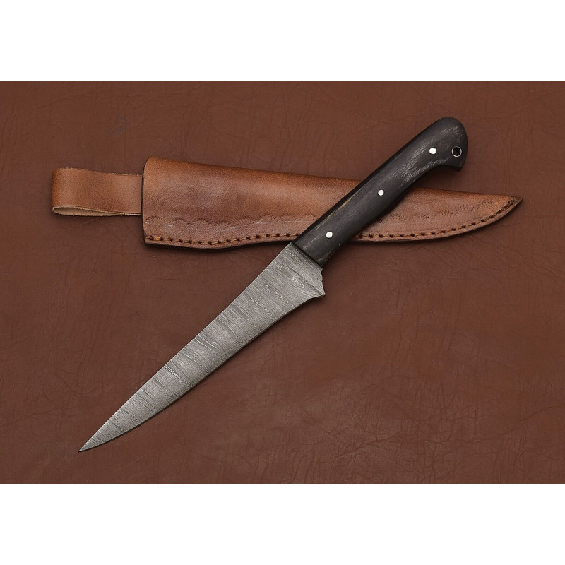 The Steel Artisan  Custom Handmade Damascus Fillet Knife With Leather Case 2
