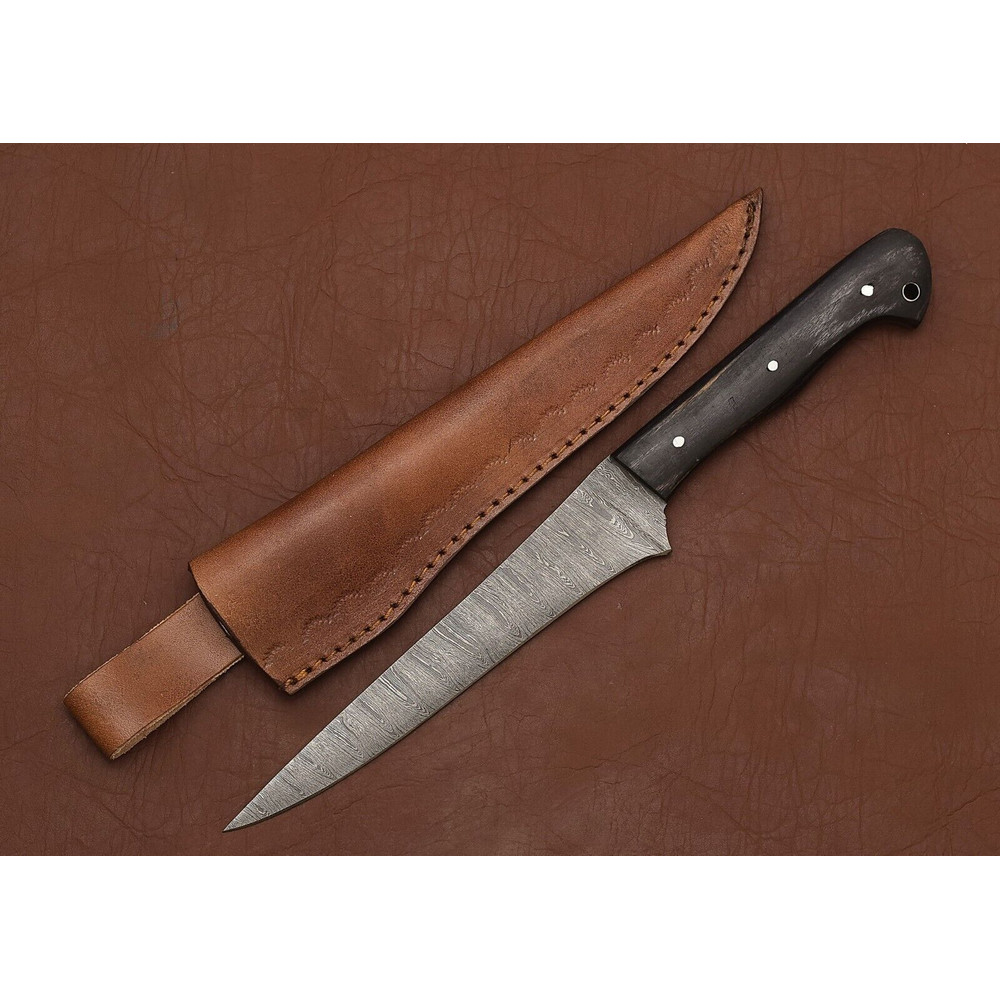 The Steel Artisan  Custom Handmade Damascus Fillet Knife With Leather Case 0