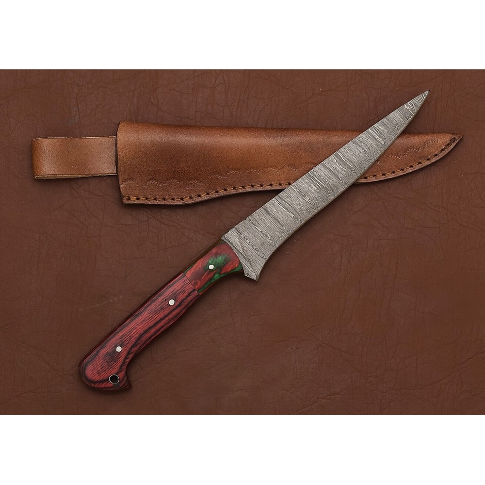 Custom Damascus Steel Kitchen Knife 8 Fillet Blade With Pakka Wood Handle 1