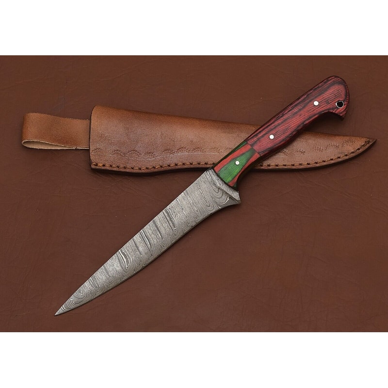 Custom Damascus Steel Kitchen Knife 8 Fillet Blade With Pakka Wood Handle 2