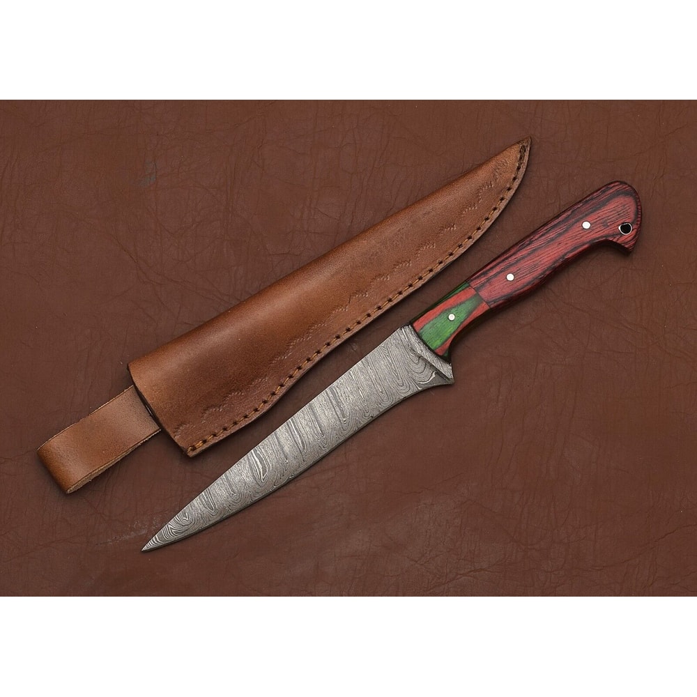 Custom Damascus Steel Kitchen Knife 8 Fillet Blade With Pakka Wood Handle 0