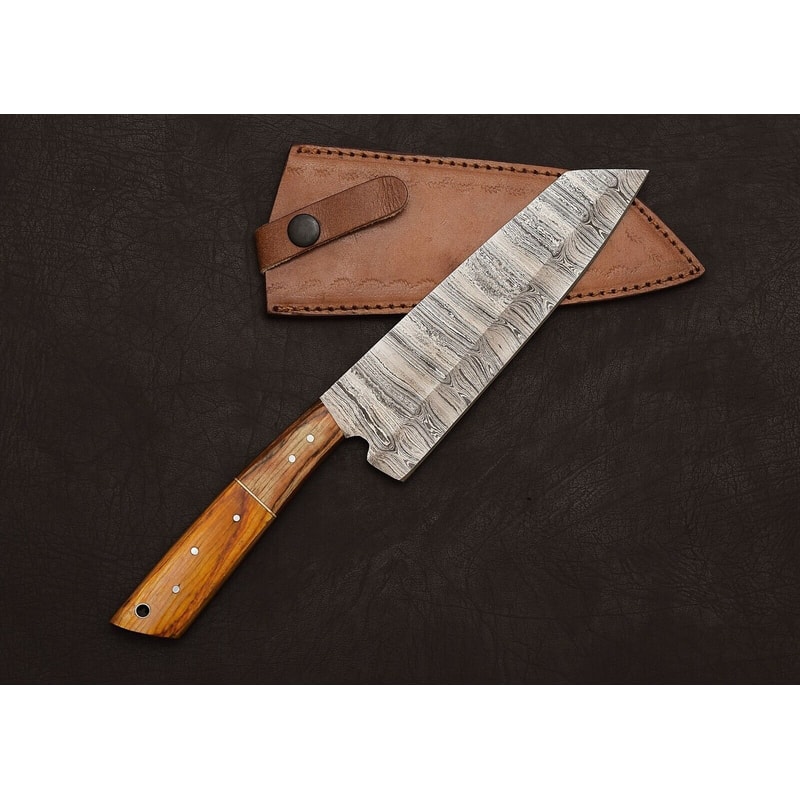 Damascus Steel Precision Chef Knife Handcrafted Fillet Blade With Leather Sheath 1