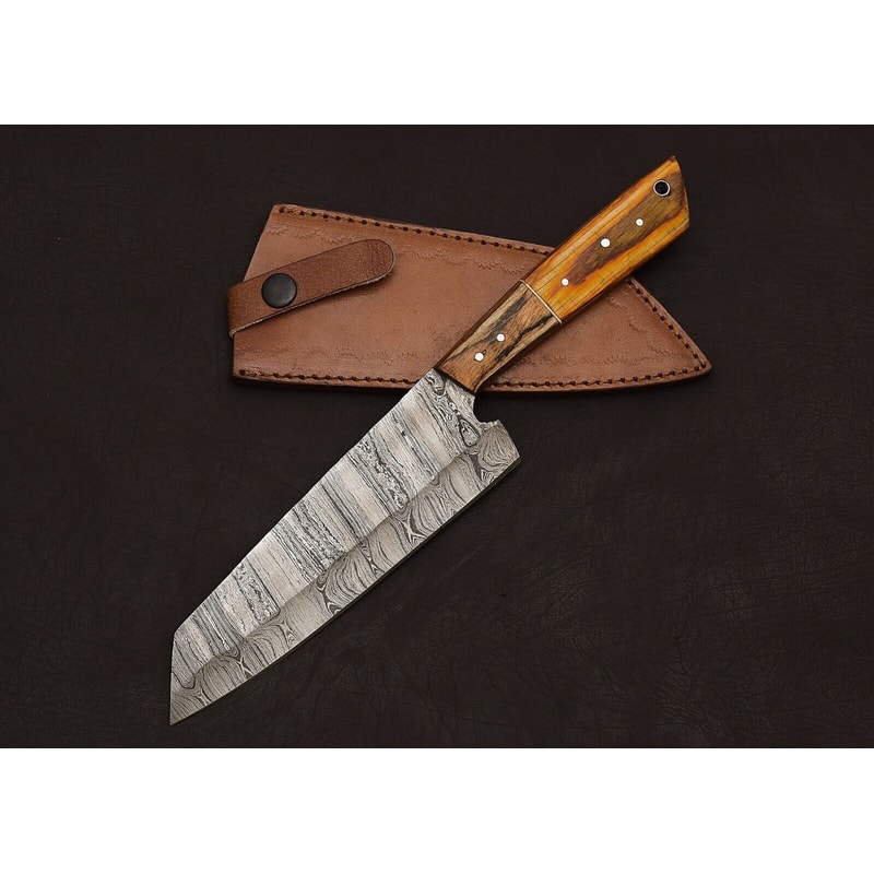 Damascus Steel Precision Chef Knife Handcrafted Fillet Blade With Leather Sheath 2