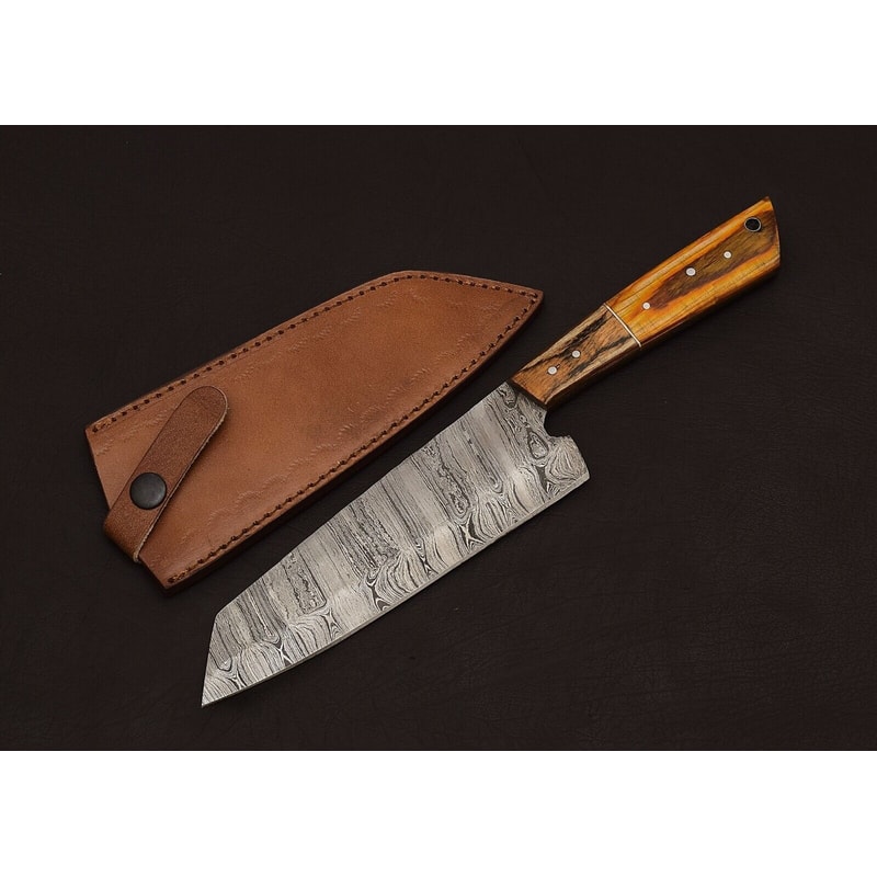 Damascus Steel Precision Chef Knife Handcrafted Fillet Blade With Leather Sheath 0