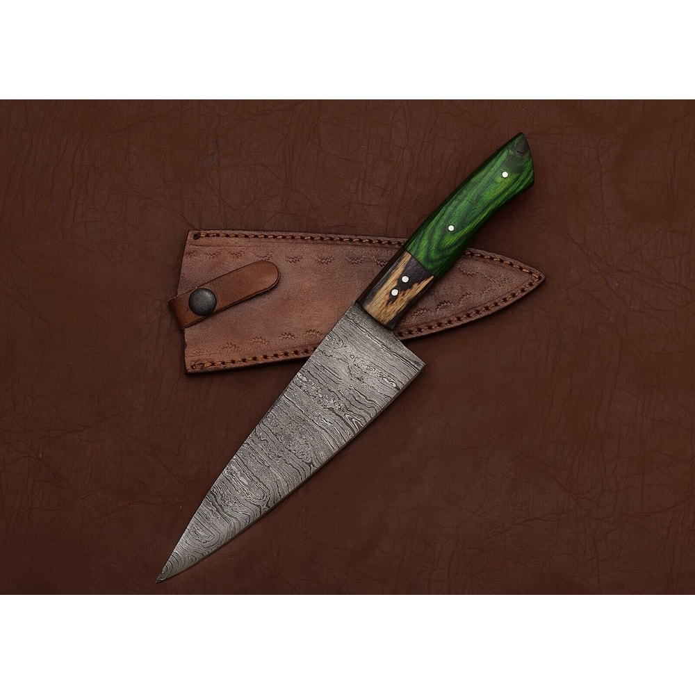 Damascus Steel Outdoor Chef Knife 13 HandForged Blade With Wood Handle 2
