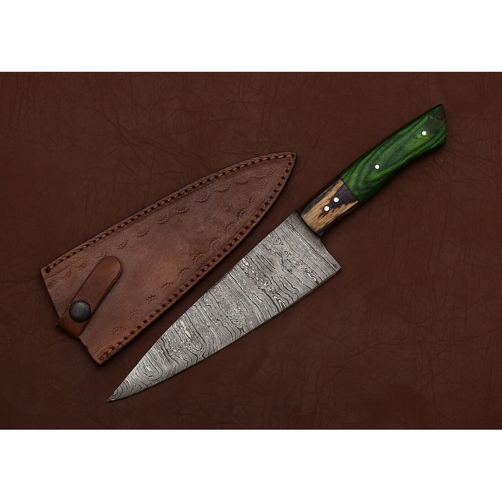 Damascus Steel Outdoor Chef Knife 13 HandForged Blade With Wood Handle 0