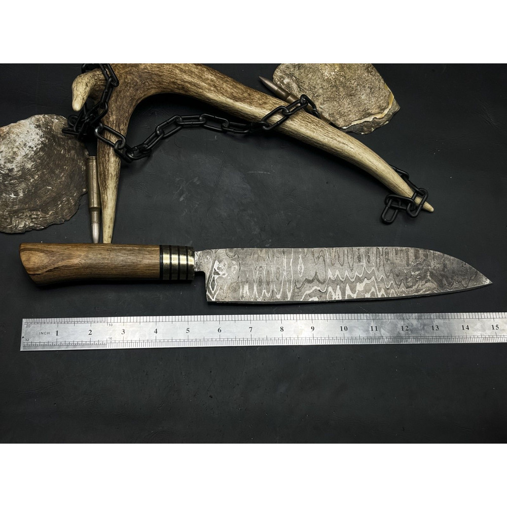 Premium Handmade Damascus Steel Cooking Knife With Wood Grip Cowhide Sheath 4