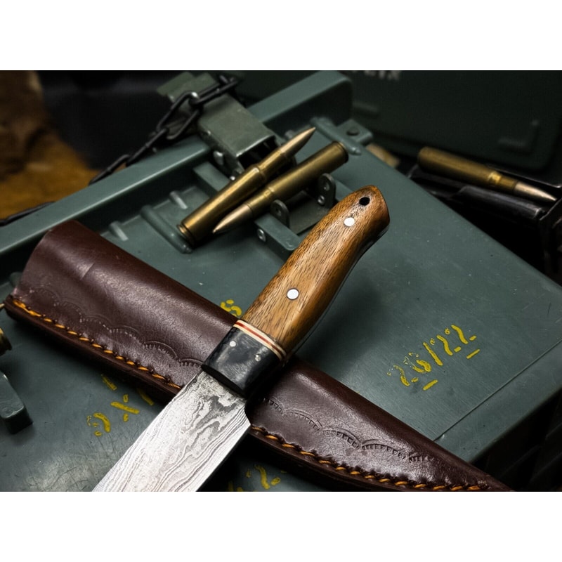 Custom Handmade Damascus Chef Knife With Wood Handle Cow Leather Case 2