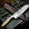 Handmade Damascus Steel Hunting Kitchen Chef Knife With Bone Handle And Leather Sheath 1