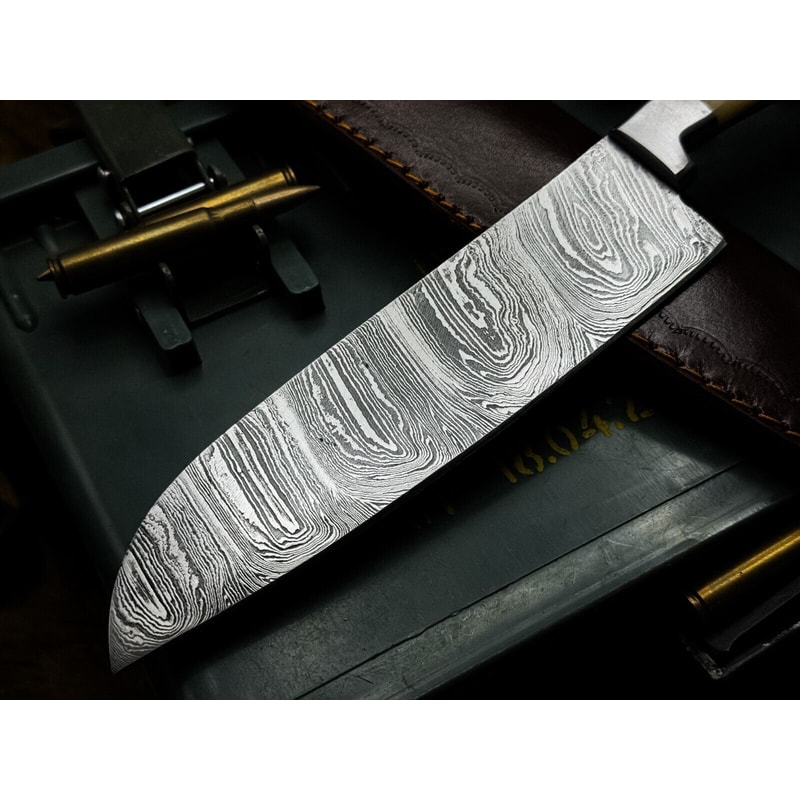 Handmade Damascus Steel Hunting Kitchen Chef Knife With Bone Handle And Leather Sheath 3
