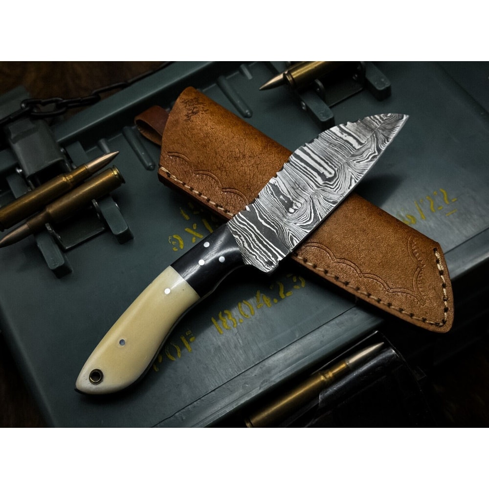 Custom Forged Damascus Steel Kitchen Knife Bone Handle Full Tang Design 1