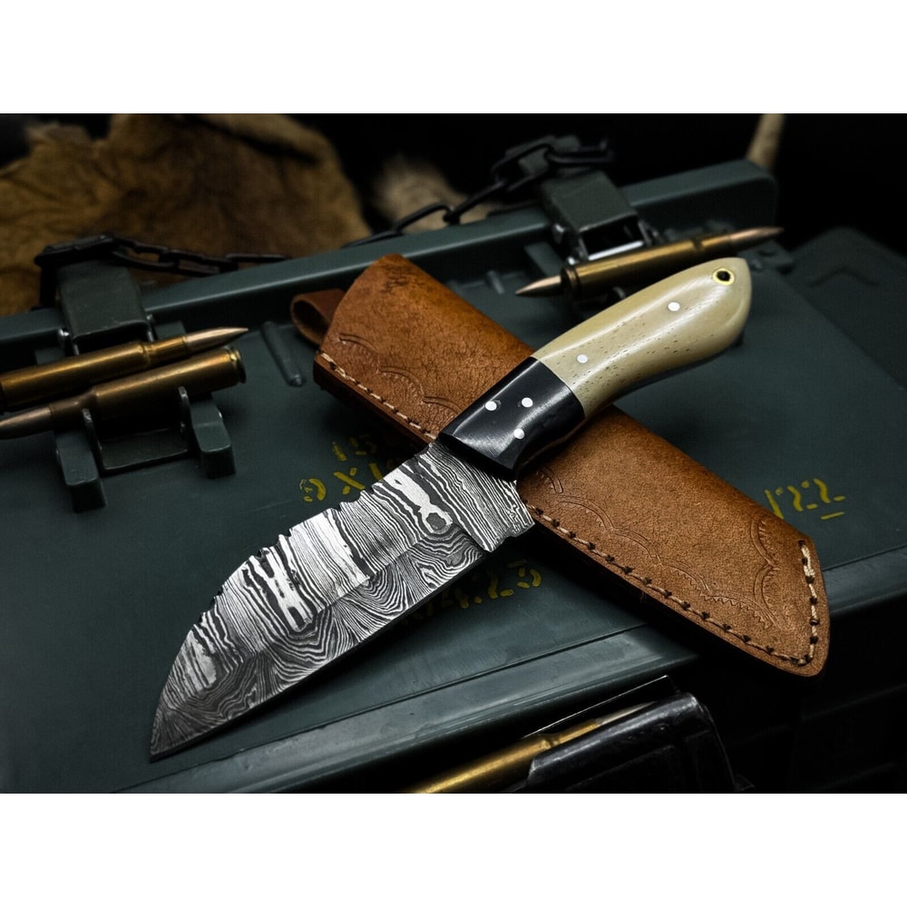 Custom Forged Damascus Steel Kitchen Knife Bone Handle Full Tang Design 0