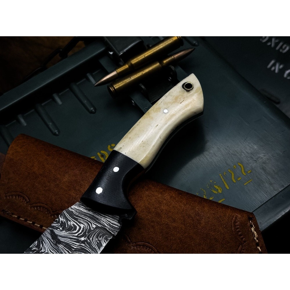 Premium Handmade Damascus Chef Knife With Bone Handle And Leather Cover 2