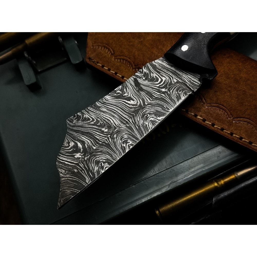 Premium Handmade Damascus Chef Knife With Bone Handle And Leather Cover 3