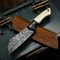 Premium Handmade Damascus Chef Knife With Bone Handle And Leather Cover 0
