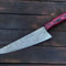 Custom Damascus Steel Chef Knife With Hardwood Handle Leather Sheath 0