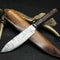 Damascus Steel Kitchen Knife With Hardwood Handle Cowhide Leather Sheath 0
