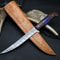 Custom Damascus Steel Knife With Hardwood Handle Leather Sheath 0