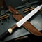 Full Tang Damascus Chef Knife With Wood Handle Cowhide Storage Sheath 1