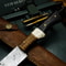 Full Tang Damascus Chef Knife With Wood Handle Cowhide Storage Sheath 2