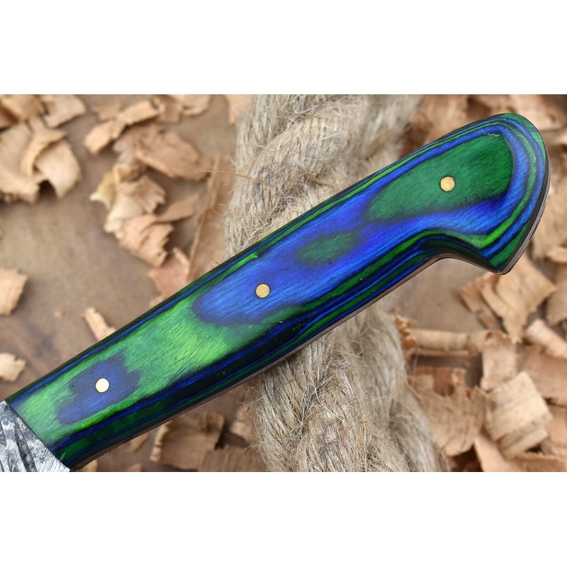 Handmade Damascus Steel Hunting Chef Knife With Wood Handle Leather Sheath 1