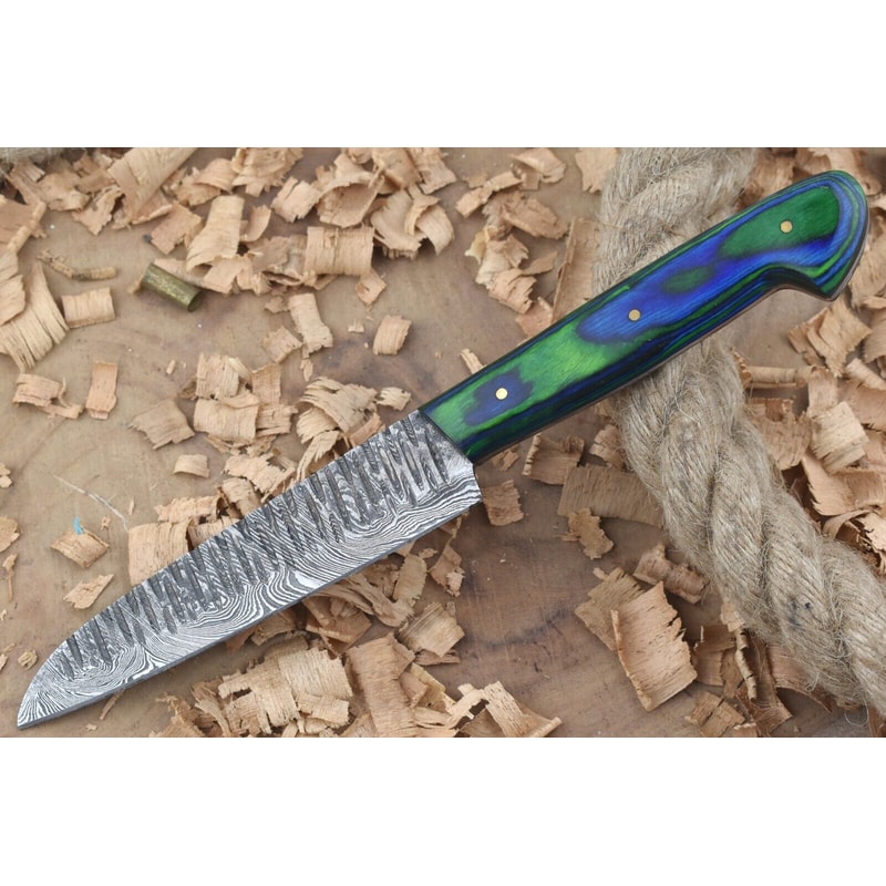 Handmade Damascus Steel Hunting Chef Knife With Wood Handle Leather Sheath 3