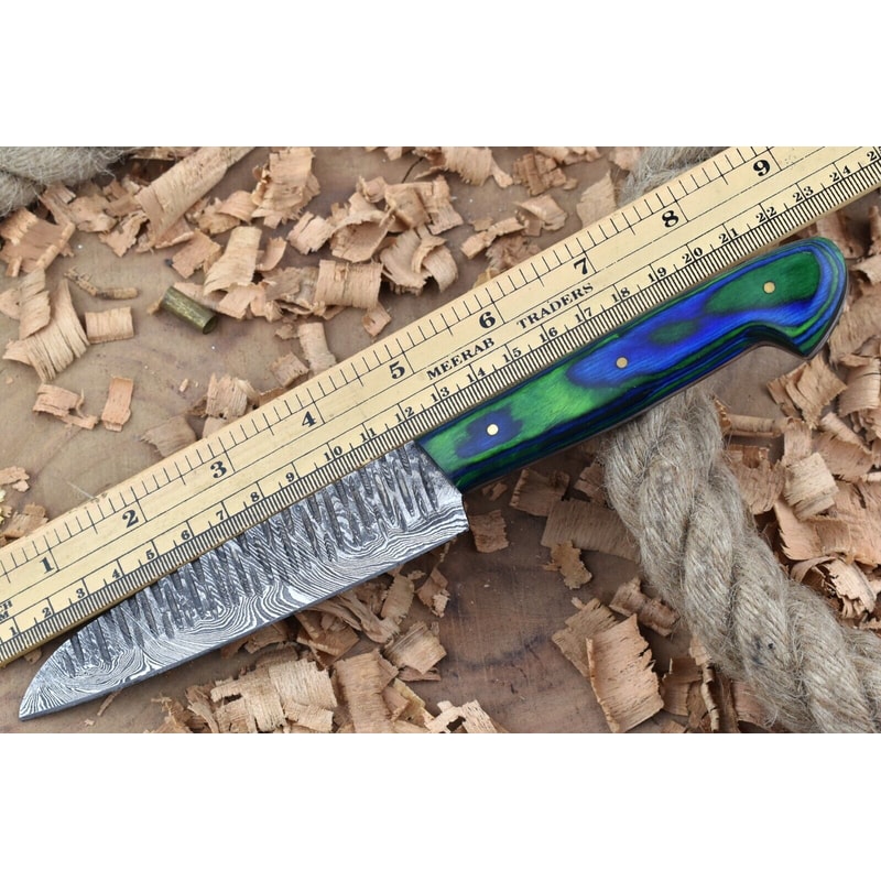 Handmade Damascus Steel Hunting Chef Knife With Wood Handle Leather Sheath 0