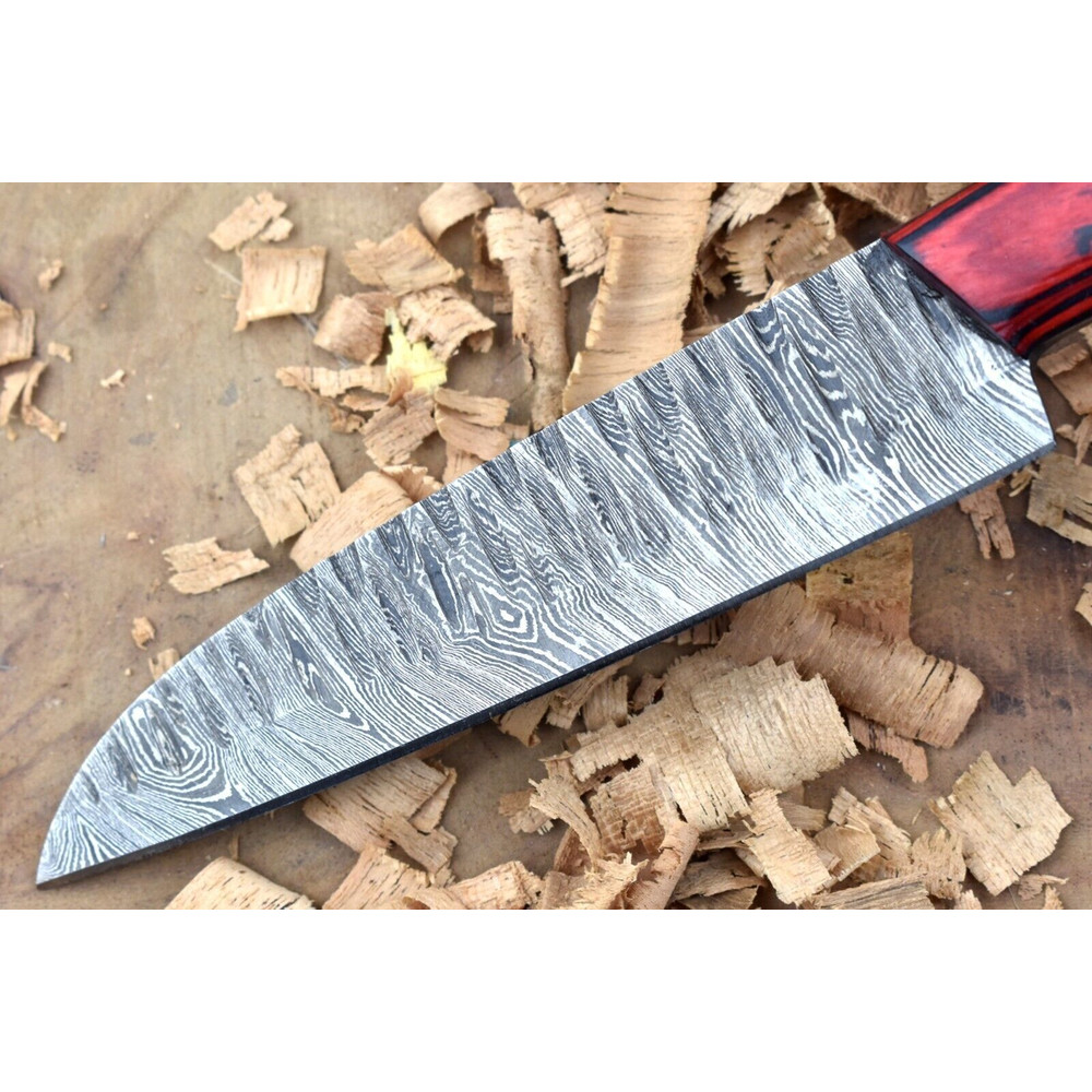 Custom Forged Damascus Steel Kitchen Knife Wooden Handle Full Tang Blade 2