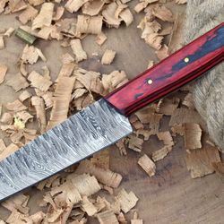custom forged damascus steel kitchen knife – wooden handle & full tang blade