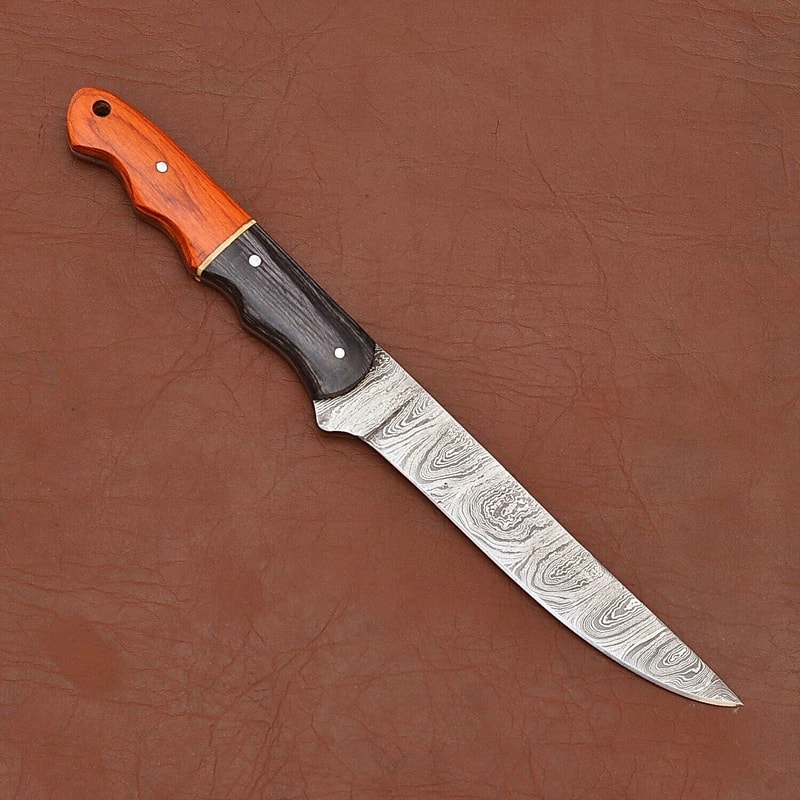 Artisan Damascus Steel Hunting Knife Polished Wood Handle Sheath 1