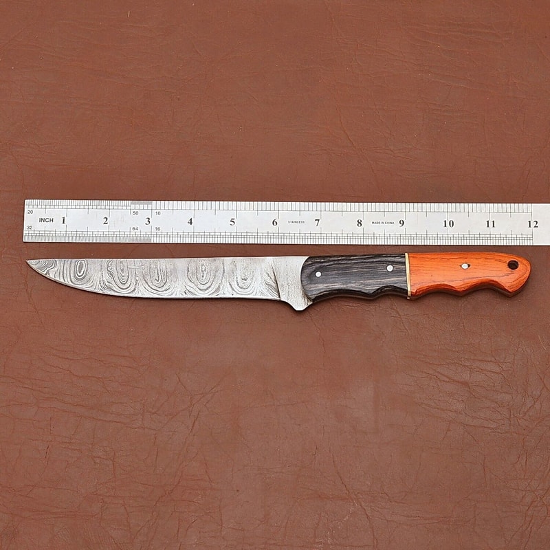 Artisan Damascus Steel Hunting Knife Polished Wood Handle Sheath 2