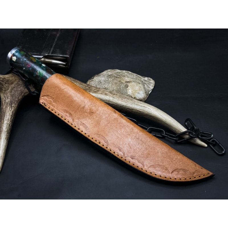 Handmade Damascus Steel Hunting Kitchen Chef Knife With Resin Handle And Leather Sheath 5