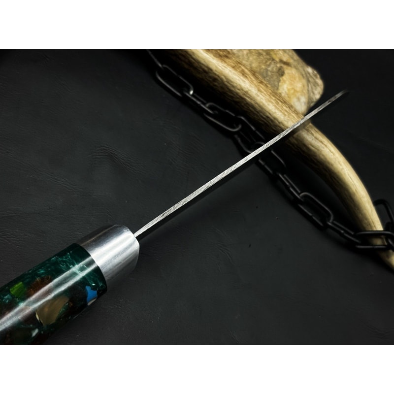 Handmade Damascus Steel Hunting Kitchen Chef Knife With Resin Handle And Leather Sheath 1