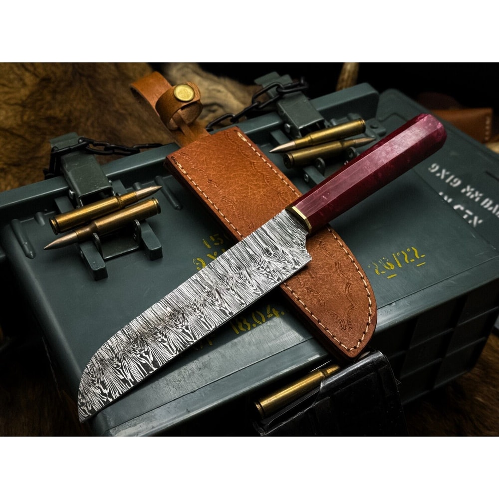 Custom Damascus Steel Hunting Knife Resin Handle Full Tang Design 0