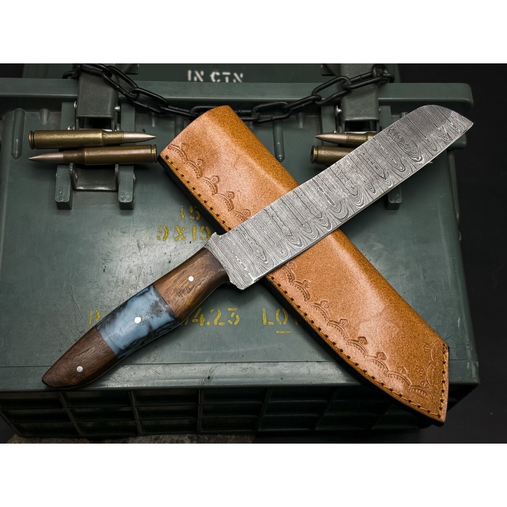 Custom Forged Damascus Steel Hunting Knife Wood Handle Full Tang Blade 3