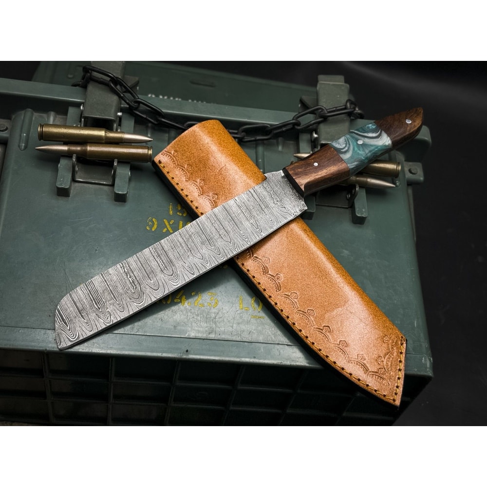 Custom Forged Damascus Steel Hunting Knife Wood Handle Full Tang Blade 0