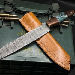 custom forged damascus steel hunting knife – wood handle & full tang blade