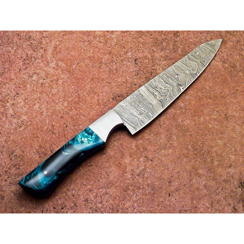 Authentic Damascus Steel Kitchen Knife Handmade Resin Handle 1
