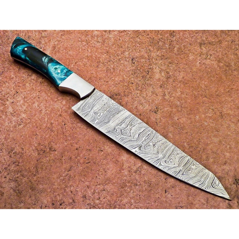 Authentic Damascus Steel Kitchen Knife Handmade Resin Handle 2