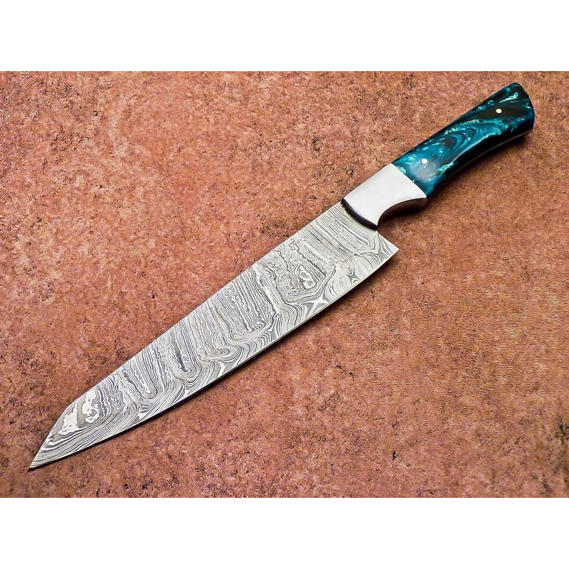 Authentic Damascus Steel Kitchen Knife Handmade Resin Handle 0