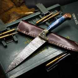 custom handmade damascus knife – resin handle for chefs & hunters