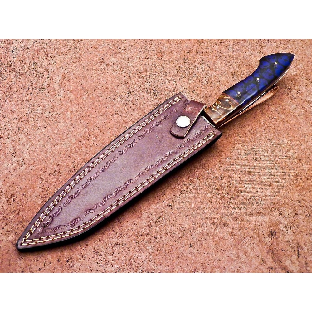 Handcrafted Damascus Steel Chef Knife Resin Grip Leather Case 2