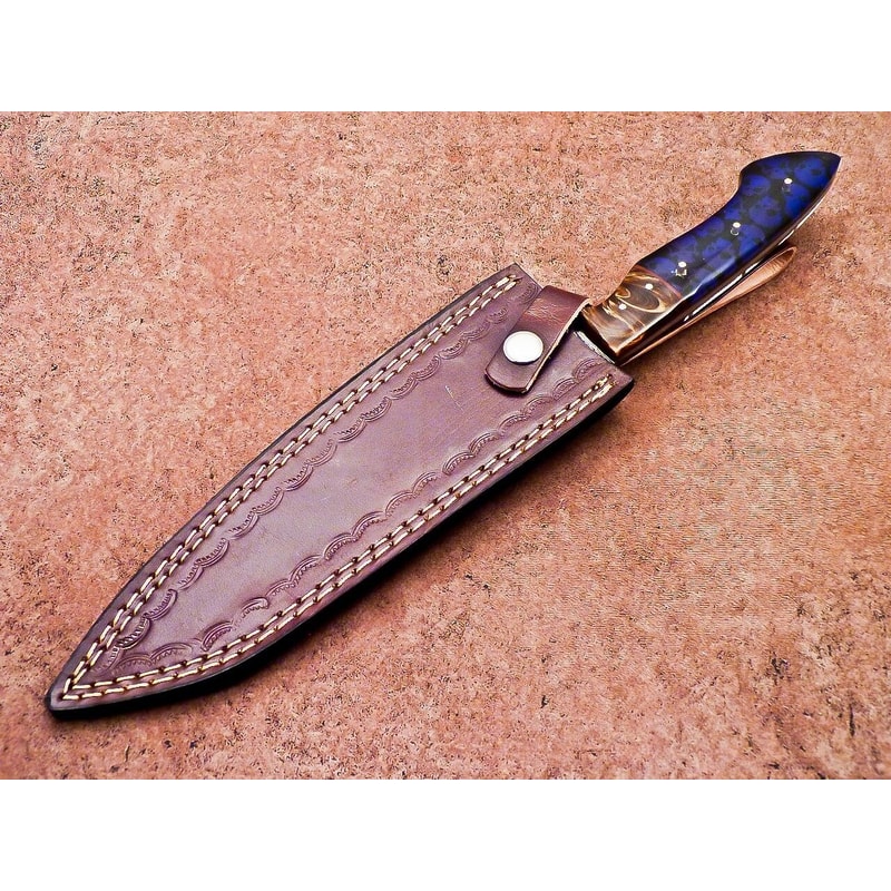 Handcrafted Damascus Steel Chef Knife Resin Grip Leather Case 2