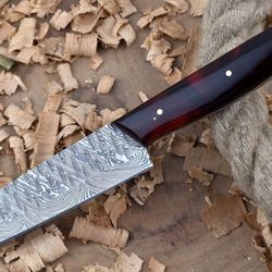 custom handmade forged damascus steel kitchen chef knife with red & black resin handle