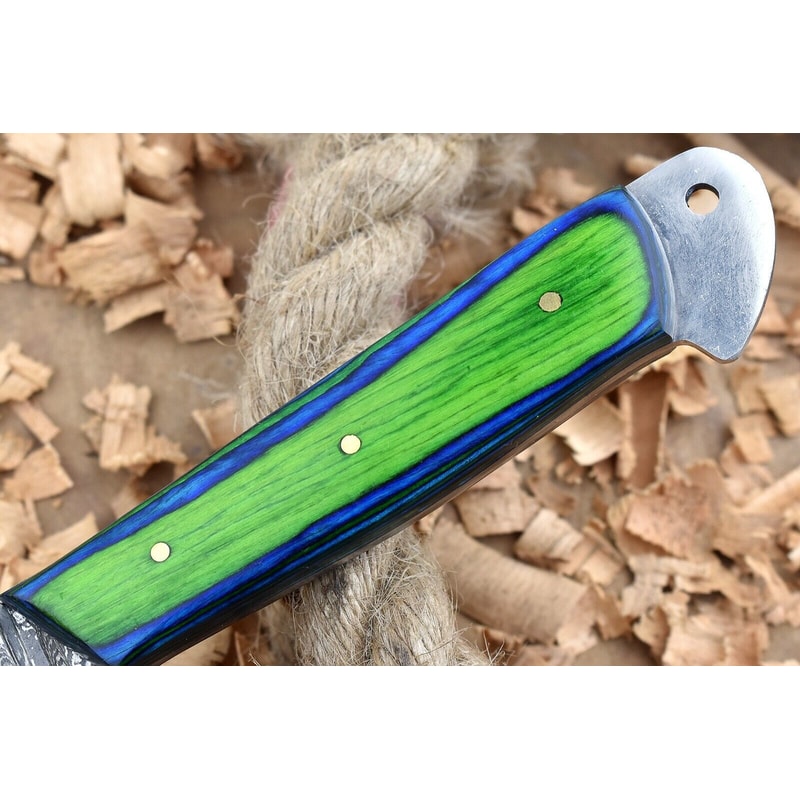 Custom Handmade Forged Damascus Steel Kitchen Chef Knife With Blue Green Dollar Thappa Handle 1