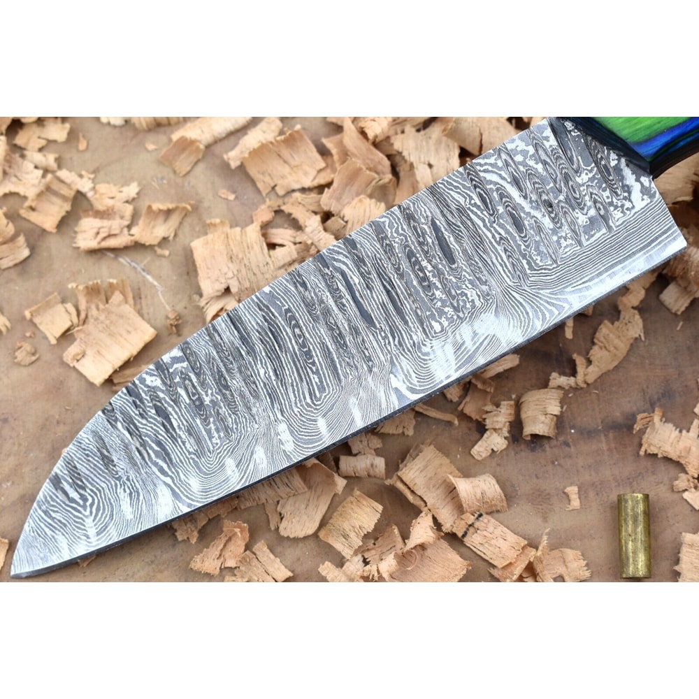 Custom Handmade Forged Damascus Steel Kitchen Chef Knife With Blue Green Dollar Thappa Handle 2