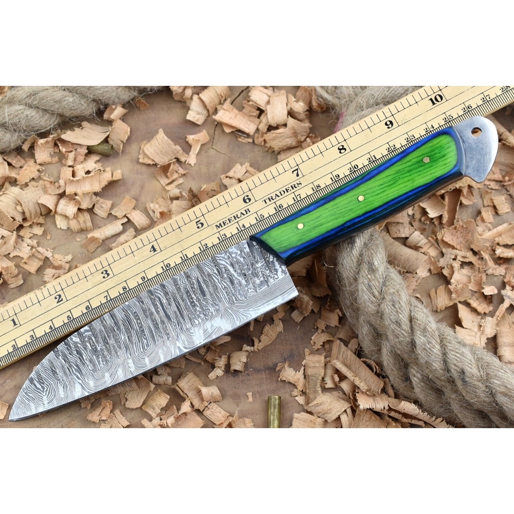 Custom Handmade Forged Damascus Steel Kitchen Chef Knife With Blue Green Dollar Thappa Handle 3