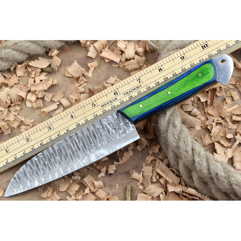 Custom Handmade Forged Damascus Steel Kitchen Chef Knife With Blue Green Dollar Thappa Handle 3