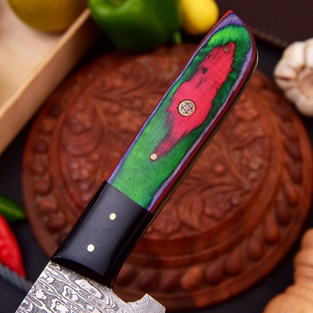 Handcrafted Damascus Steel Hunting Knife Wooden Handle Leather Sheath 2