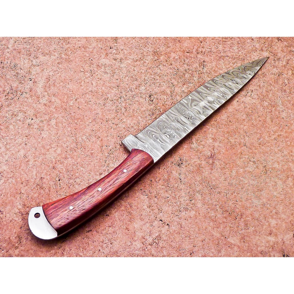 Custom Forged Damascus Steel Chef Knife Wood Handle Leather Case 1